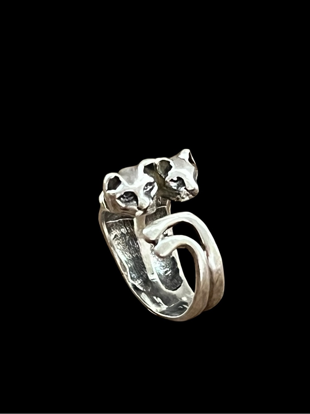 🔴SALE🔴 Vintage 925 Sterling Silver Double Cat Bypass Wrap Ring Adjustable 7g - Picture 3 of 14